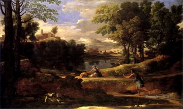 Landscape with man killed by snake classical painter Nicolas Poussin Oil Paintings